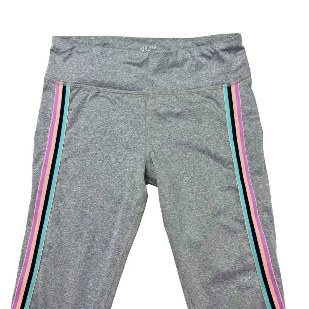 Athleta Girl Leggings Girls Extra Large 14 Gray Colorful Stretch Workout Striped